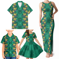 Hawaii Waikiki King Family Matching Tank Maxi Dress and Hawaiian Shirt Green Quilt With Pua Manu