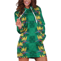 Hawaii Waikiki King Hoodie Dress Green Quilt With Pua Manu