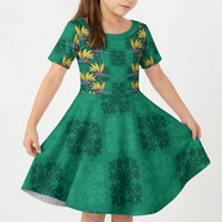 Hawaii Waikiki King Kid Short Sleeve Dress Green Quilt With Pua Manu