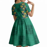 Hawaii Waikiki King Kid Short Sleeve Dress Green Quilt With Pua Manu