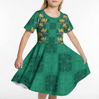 Hawaii Waikiki King Kid Short Sleeve Dress Green Quilt With Pua Manu