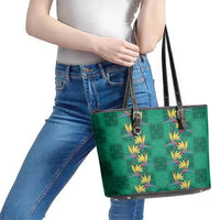 Hawaii Waikiki King Leather Tote Bag Green Quilt With Pua Manu