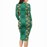 Hawaii Waikiki King Long Sleeve Bodycon Dress Green Quilt With Pua Manu