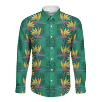 Hawaii Waikiki King Long Sleeve Button Shirt Green Quilt With Pua Manu