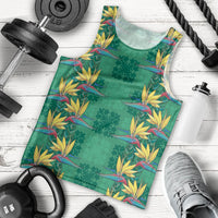 Hawaii Waikiki King Men Tank Top Green Quilt With Pua Manu