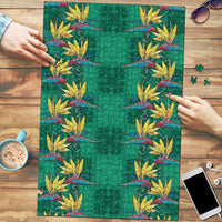 Hawaii Waikiki King Puzzle Green Quilt With Pua Manu