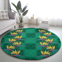 Hawaii Waikiki King Round Carpet Green Quilt With Pua Manu