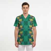 Hawaii Waikiki King Scrub Top Green Quilt With Pua Manu