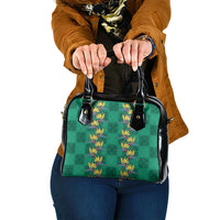 Hawaii Waikiki King Shoulder Handbag Green Quilt With Pua Manu