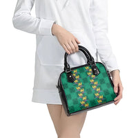 Hawaii Waikiki King Shoulder Handbag Green Quilt With Pua Manu