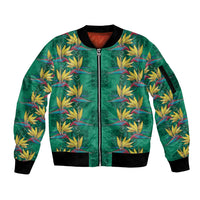 Hawaii Waikiki King Sleeve Zip Bomber Jacket Green Quilt With Pua Manu