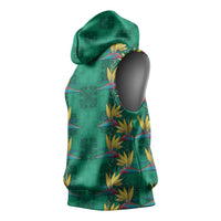 Hawaii Waikiki King Sleeveless Hoodie Green Quilt With Pua Manu