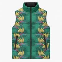 Hawaii Waikiki King Sleeveless Puffer Jacket Green Quilt With Pua Manu