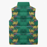 Hawaii Waikiki King Sleeveless Puffer Jacket Green Quilt With Pua Manu