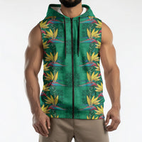 Hawaii Waikiki King Sleeveless Zip Hoodie Green Quilt With Pua Manu