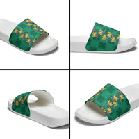Hawaii Waikiki King Slide Sandals Green Quilt With Pua Manu