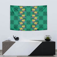 Hawaii Waikiki King Tapestry Green Quilt With Pua Manu