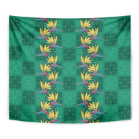 Hawaii Waikiki King Tapestry Green Quilt With Pua Manu