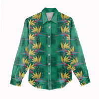 Hawaii Waikiki King Women Casual Shirt Green Quilt With Pua Manu