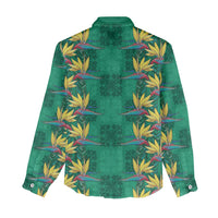 Hawaii Waikiki King Women Casual Shirt Green Quilt With Pua Manu