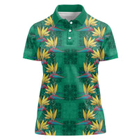 Hawaii Waikiki King Women Polo Shirt Green Quilt With Pua Manu