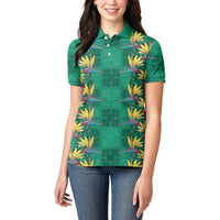 Hawaii Waikiki King Women Polo Shirt Green Quilt With Pua Manu