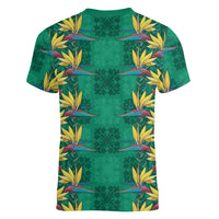 Hawaii Waikiki King Women V-Neck T-Shirt Green Quilt With Pua Manu