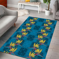 Hawaii Waikiki King Area Rug Blue Quilt With Pua Manu
