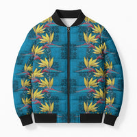 Hawaii Waikiki King Bomber Puffer Jacket Blue Quilt With Pua Manu