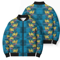 Hawaii Waikiki King Bomber Puffer Jacket Blue Quilt With Pua Manu