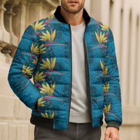 Hawaii Waikiki King Bomber Puffer Jacket Blue Quilt With Pua Manu