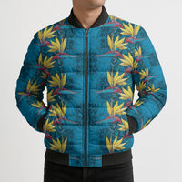 Hawaii Waikiki King Bomber Puffer Jacket Blue Quilt With Pua Manu