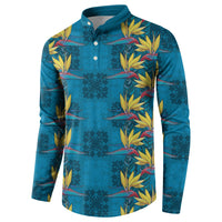 Hawaii Waikiki King Button Sweatshirt Blue Quilt With Pua Manu