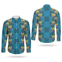 Hawaii Waikiki King Couples Matching Puletasi and Long Sleeve Button Shirt Blue Quilt With Pua Manu