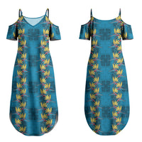Hawaii Waikiki King Couples Matching Summer Maxi Dress and Hawaiian Shirt Blue Quilt With Pua Manu