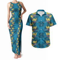 Hawaii Waikiki King Couples Matching Tank Maxi Dress and Hawaiian Shirt Blue Quilt With Pua Manu