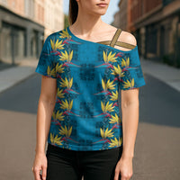 Hawaii Waikiki King Cross Shoulder Shirt Blue Quilt With Pua Manu