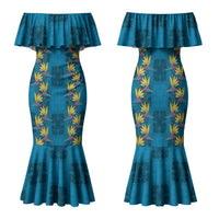 Hawaii Waikiki King Family Matching Mermaid Dress and Hawaiian Shirt Blue Quilt With Pua Manu