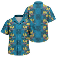 Hawaii Waikiki King Family Matching Off The Shoulder Long Sleeve Dress and Hawaiian Shirt Blue Quilt With Pua Manu
