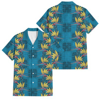 Hawaii Waikiki King Family Matching Short Sleeve Bodycon Dress and Hawaiian Shirt Blue Quilt With Pua Manu
