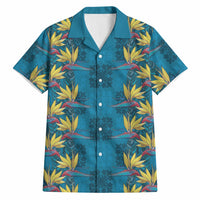 Hawaii Waikiki King Hawaiian Shirt Blue Quilt With Pua Manu