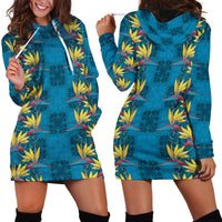 Hawaii Waikiki King Hoodie Dress Blue Quilt With Pua Manu