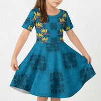 Hawaii Waikiki King Kid Short Sleeve Dress Blue Quilt With Pua Manu