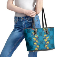 Hawaii Waikiki King Leather Tote Bag Blue Quilt With Pua Manu
