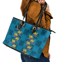 Hawaii Waikiki King Leather Tote Bag Blue Quilt With Pua Manu