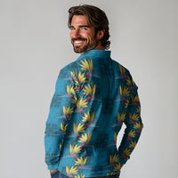 Hawaii Waikiki King Long Sleeve Polo Shirt Blue Quilt With Pua Manu