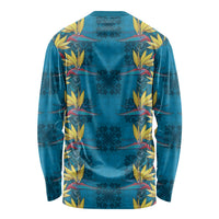 Hawaii Waikiki King Long Sleeve Shirt Blue Quilt With Pua Manu