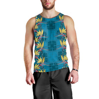 Hawaii Waikiki King Men Tank Top Blue Quilt With Pua Manu