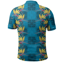 Hawaii Waikiki King Polo Shirt Blue Quilt With Pua Manu
