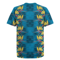 Hawaii Waikiki King Rugby Jersey Blue Quilt With Pua Manu
